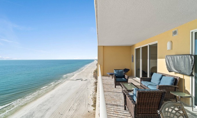 West Panama City Beach Condo | 4 Free Beach Chairs & 2 Umbrellas, Updated Beach-Front Condo, Large Balcony!