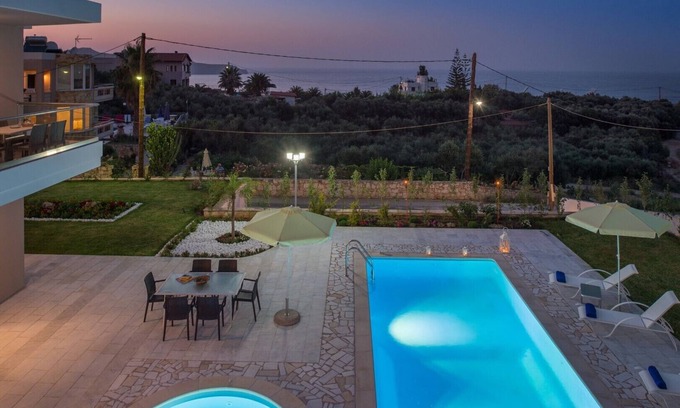 Kato Stalos Villa | ★ 500mt to beach Heated Pool ★ Indoor seaview jacuzzi ★ Sea view ★ Walk market/tavern