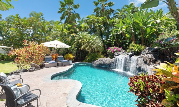 Kailua-Kona House | 5★Tropical Oasis, Heated Pool, Waterfall, Gazebo, OceanView,❤️of Kona,NEW Remodel