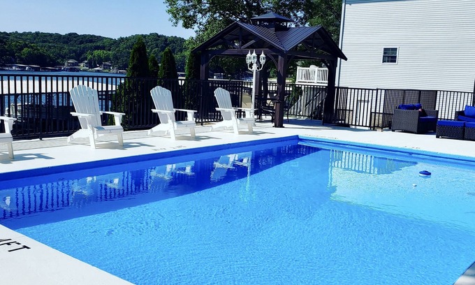 Lake Ozark House | 7BR Lakefront Home with Private Heated Saltwater Pool and 2 Dock Slips