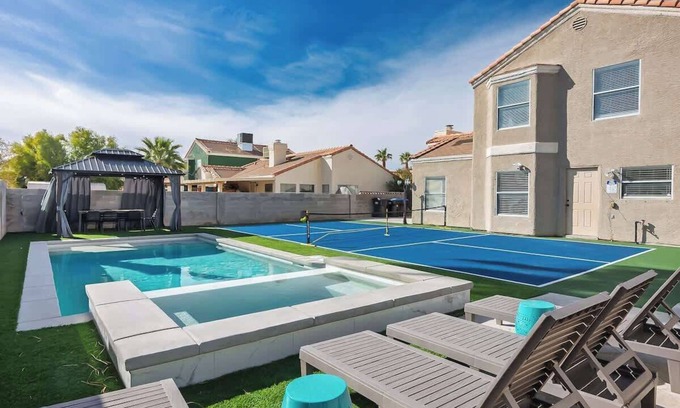 North Las Vegas House | A Taste of Serenity: Pool, Pickleball & Game Room!