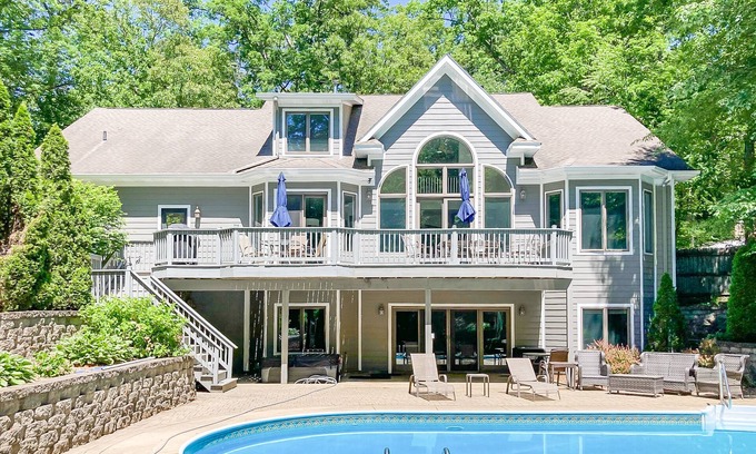 New Buffalo House | Airy home with private pool, hot tub, big game room, & golf cart - walk to beach