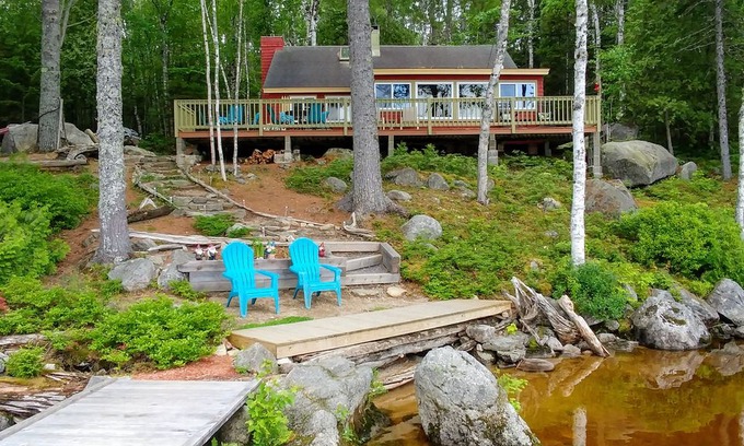 Millinocket Cabin | Amazing Katahdin View Hidden Cabin Ambajejus Lake with Private Cove Sand Beach
