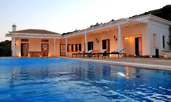 Paleopolis Villa | Andros Cyclades, private tennis & basketball courts,horses for riding
