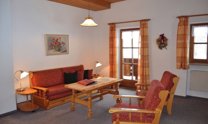 Bischofswiesen Apartment | Apartment 1 - Watzmannblick, for 1-4 persons, approx. 55 sqm, 1 bedroom, living room/bedroom, kitchenette, shower/WC, balcony