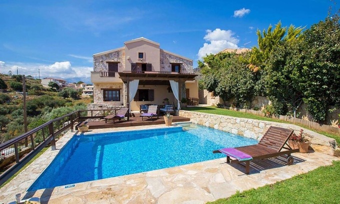 Megala Chorafia Villa | Attractive Cretan Stone House, Private Pool & Terraces with Panoramic Sea Views in Megala Chorafia
