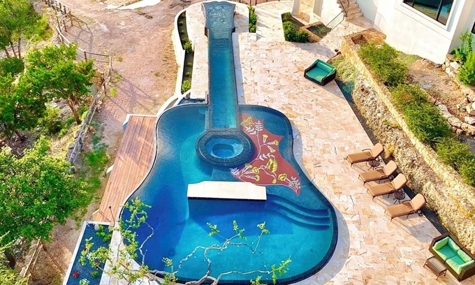 The Reserve At Twin Creeks Villa | Austin Guitar Pool | 87.5 FT Guitar Pool