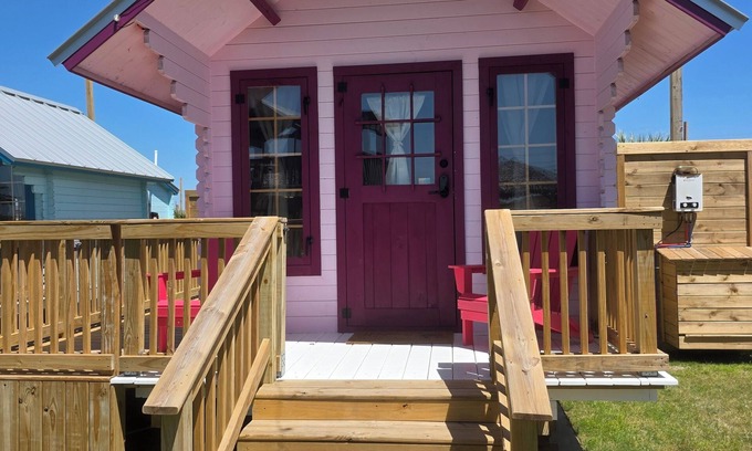 Port Bolivar House | "Barbie" Bunkie adorable beach tiny home, Barbie Bunkie beach glamping cabin