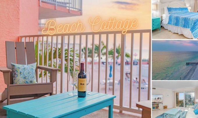 Indian Shores Apartment | Beach Cottage 1214 Indian Shores, Gulf Front 3BR 2BA, Htd Pool Hot Tub Sleeps 11