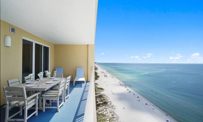 West Panama City Beach Condo | BEACH FRONT Double King Sleeps 6, Wifi, Beach Service & under building parking!