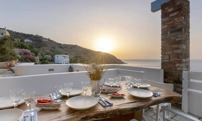 Steniai Villa | Beachfront Andros Retreat | Villa Stenies Thalassa | Private Pool | 4 bedrooms.