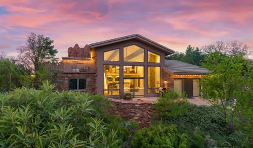 West Sedona Villa | Beautiful Upscale Home with Views of Cathedral Rock, a Stream, Lush Fruit Trees