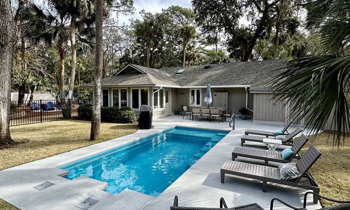 North Forest Beach House | Best location - 3 minute walk to semi-private beach! Heated pool. Dog Friendly.