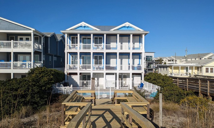 Carolina Beach House | 🌊Blueberry Bungalow: Luxury Oceanfront Duplex, Pool, Decks, Beach Access🌊