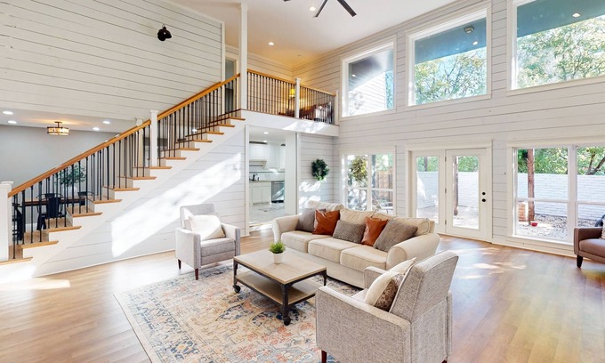 Abilene House | Bohemian home with an enclosed patio, high ceilings, & board games