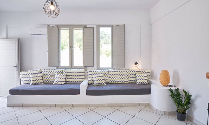 Kostos House | Bougain-villa: In Traditional Settlement with Garden & BBQ