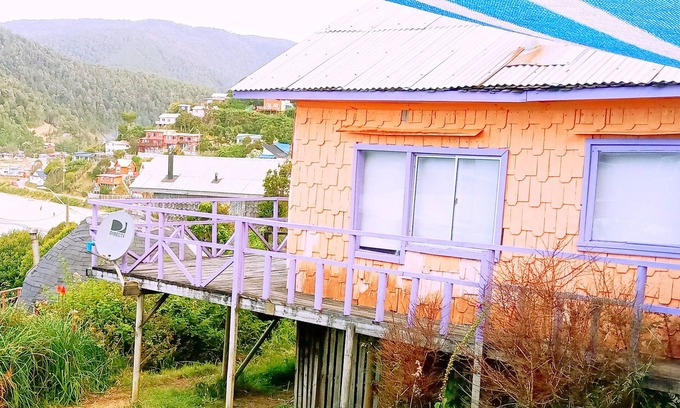 Bahia Mansa Cabin | Cabaña Maicolpue Rio Sur has a large terrace with beautiful ocean view.