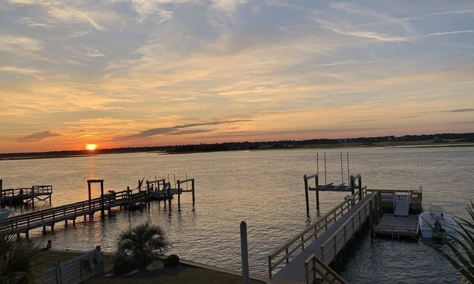 Topsail Beach House | Charming soundside home with private beach & dock