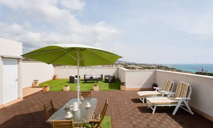 Montgat Apartment | Charming spacious seaview penthouse. 2 private terraces, billiards,2 lifts,3 TV.