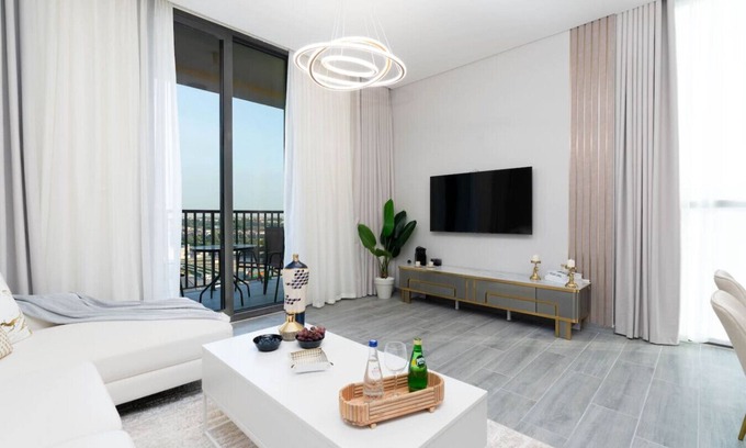 Dubai Production City Apartment | Chic 2BR Urban Retreat w/Captivating Dubai Views