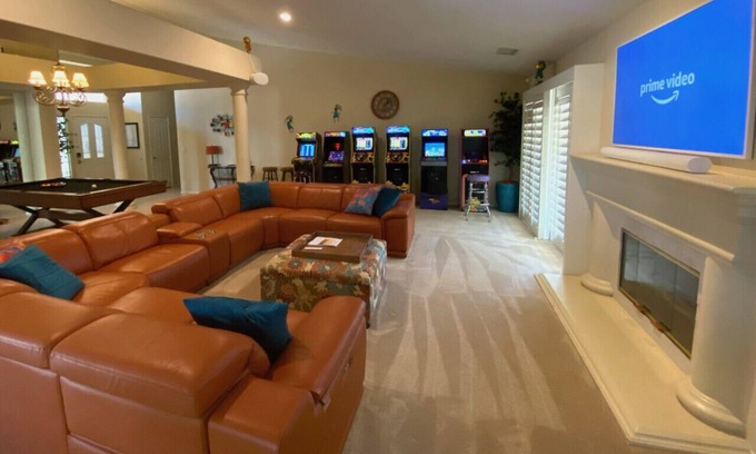 Indio House | Coachella Chill: 4BR/4King Adj Beds, Arcade, Free Heated Pool, Patio TV, Office