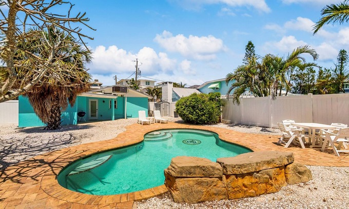 Anna Maria Cabin | Colorful beach cottage w/heated private pool & grill area - dog-friendly