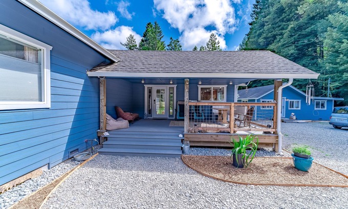 Trinidad House | Colorful, dog-friendly home w/covered furnished deck, large lawn, & gas grill