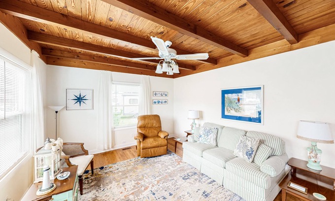 Long Beach House | Comfy beach home with central AC, private W/D, and short walk to beach access