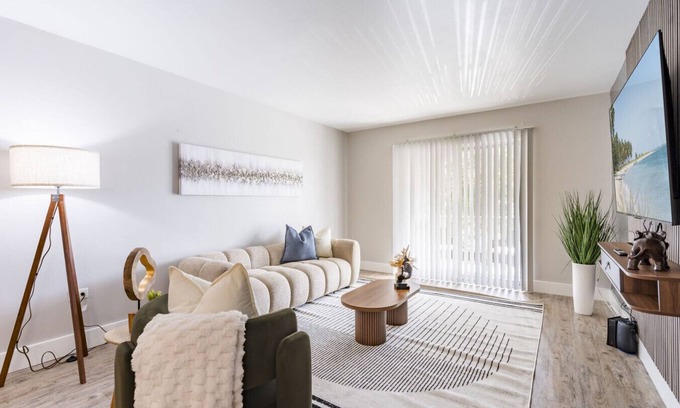 Beach Park Apartment | Contemporary 2BR Stay | Pool, Gym & Grill Area