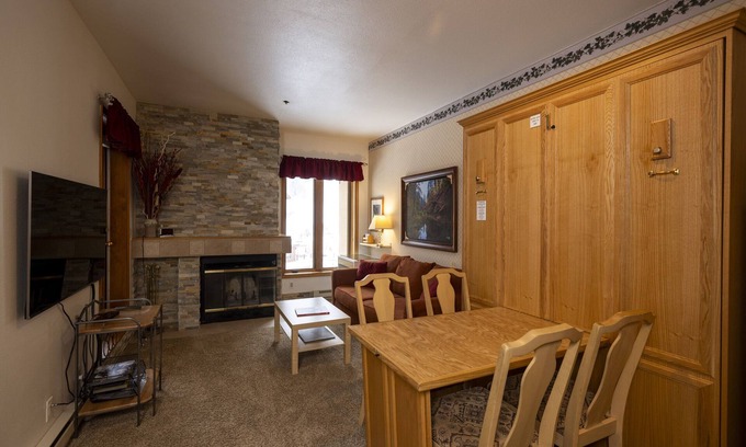 Purgatory Condo | Cozy Studio for 2 at Kendall 435 in Purgatory Village with Plaza View.