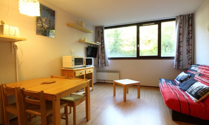 Flaine Apartment | Cozy Studio for 4 Near Slopes with Dishwasher, Elevator, and Ski Storage