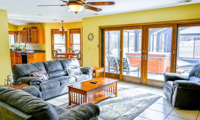 Whittier House | Creek-side home with private hot tub, game room, firepit, deck & mountain view