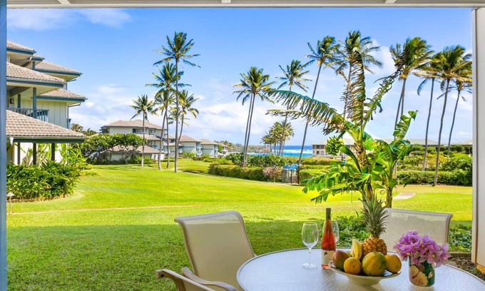 Poipu Condo | Deluxe Ocean View Ground Floor. Renovated .Walk to the Hyatt and Beach.A/C