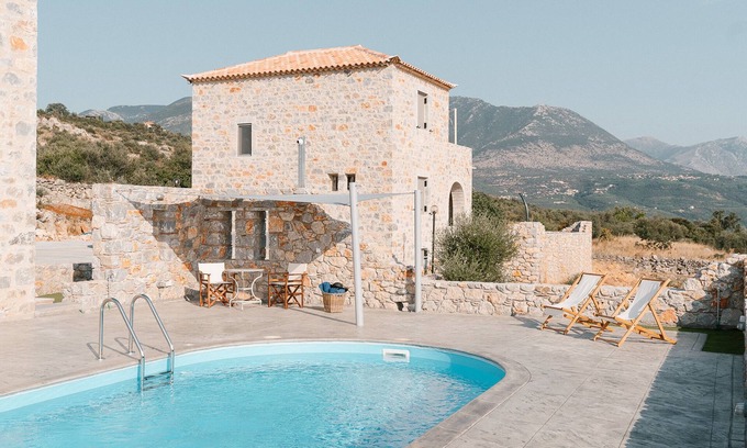 Lefktron Villa | Dioni Villa1 With Private Pool - Amazing sea View - Traditional Stone Villa