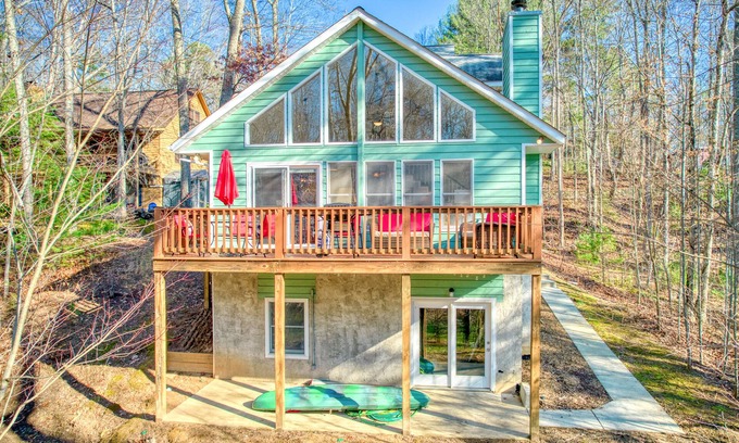 Waynesville House | Dog-friendly home with wraparound deck, fireplace, AC, & W/D