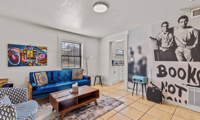 Williams House | Downtown Blue Bungalow w/Fully Fenced Yard, AC, W/D, 3 Smart TVs, Den, WiFi