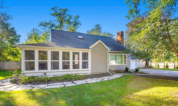 Shorewood-Tower Hills-Harbert House | Elegant 2-story home with heated pool, hot tub, deck, large lawn, & pool house