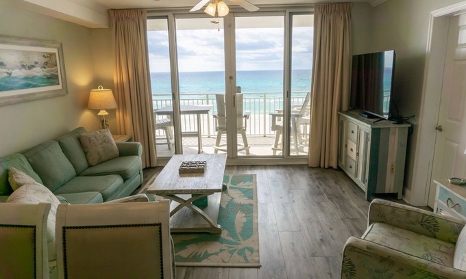 Panama City Beach Condo | Emerald Beach #330 Beach Chairs + balcony
