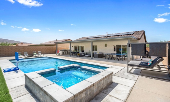 Desert Hot Springs House | Family Paradise SaltWaterPool Spa EV Charger Game Room Fire pit Poker Table
