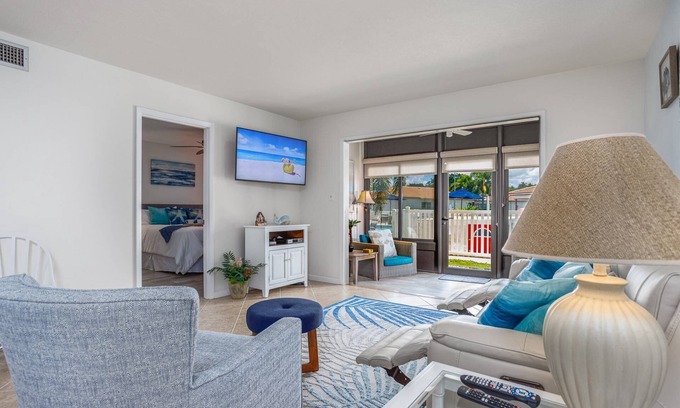 Siesta Key Condo | Fully Remodeled, 1st Floor End Unit | Lanai just steps from the Heated Pool | Near Crescent Beach