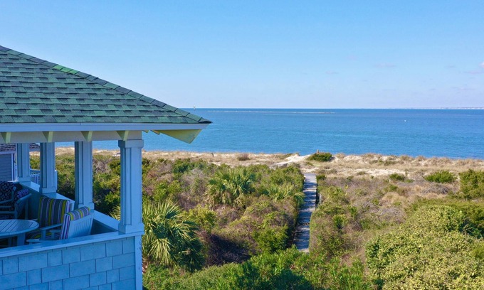 Bald Head Island House | Green Teal - Spacious Oceanfront Home, Beautiful Sunset & Old Baldy Views, Both Clubs, Golf, 7 Decks