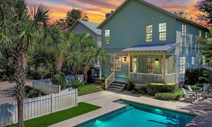 Saint Simons Island House | Houdini by the Sea! Heated Pool and Newly Landscaped Pool Area | Walk to Beaches and Village Area