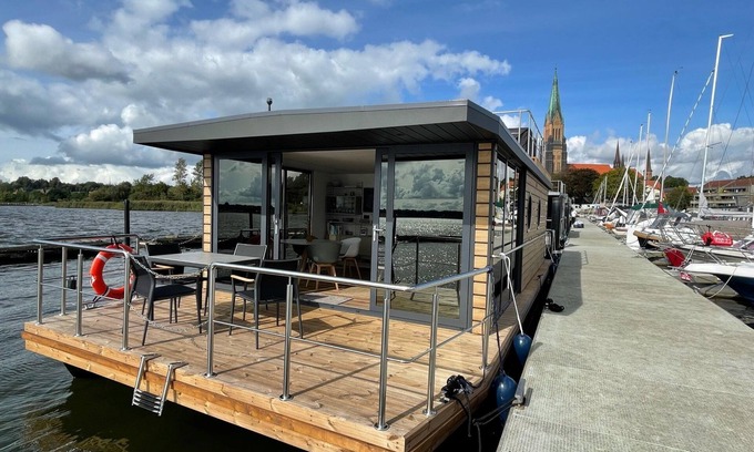 Barth Boat Rental | Houseboat Fjord HAVEN with bio-sauna and roof terrace in Barth