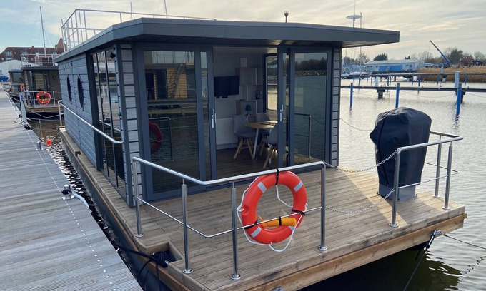 Barth Boat Rental | Houseboat Fjord Vela with bio sauna and roof terrace in Barth