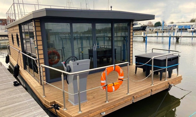 Barth Boat Rental | Houseboat Fjord Vineta with bio sauna and roof terrace in Barth