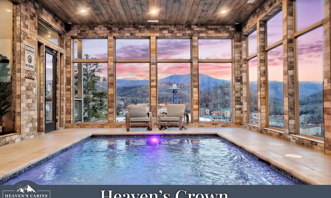 Gatlinburg Cabin | IMACULATE 7500 sqft Modern Downtown Cabin! 9 Master Suites! Indoor Pool! VIEWS
