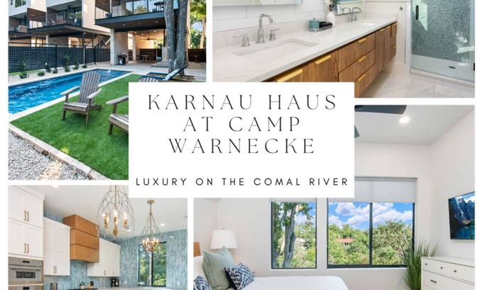 New Braunfels House | Karnau Haus at Camp Warnecke*Comal Riverfront w/Pool*Walk to Downtown NBTX