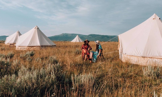 Island Park House | King Tent w/Shared Bathroom - Step into our open field between the mountains.