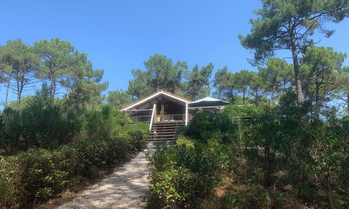Le Porge House | La Jenny Chalet with views of communal pool in Naturist Village