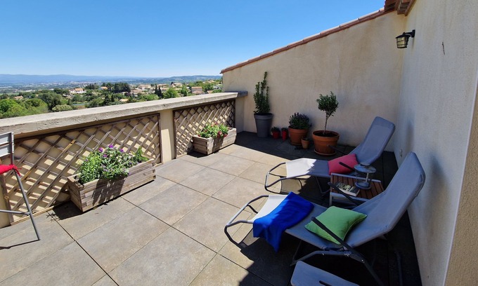 Roullens House | Large House with terrace - view of the City of Carcassonne